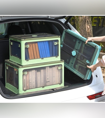 Cutie de depozitare pliabila, Flippy, Cu capac, 85 L, Plastic, 60x42x34 cm, Albastru