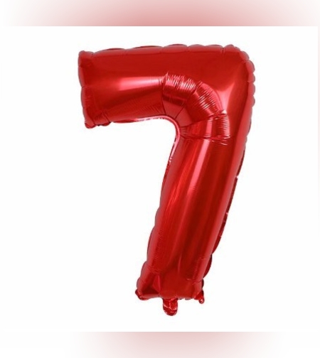 Balon din Folie Metalizata Flippy, Figurina Cifra, Tema Aniversare 100 cm, Ambalaj Individual, Pai inclus, Umflare cu Aer sau Heliu, Rosu, Cifra 7