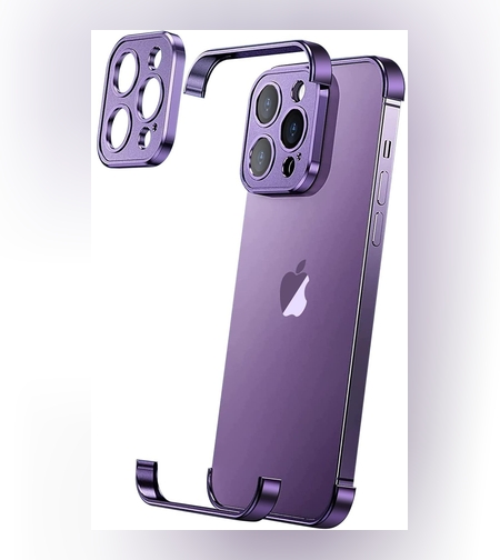Husa Metalica Edgeless Compatibila cu iPhone 16 Pro Max, Flippy, Protectie pentru Colturi si Camera, Aliaj Aluminiu, Antisoc, Antizgariere, Mov