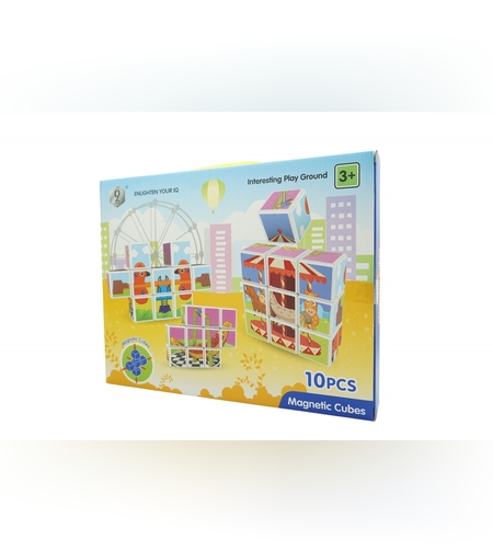Set inteligent de cuburi magnetice pentru copii, 10 piese, cutie depozitare, puzzle parc de distractii, +3 ani, multicolor