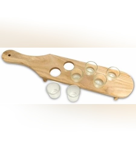 Pahare Shot din Sticla, Flippy, Set 6 pahare pentru Shot cu Suport din Lemn, Design Rustic, 41 x 8.5 x 6 cm, Model 2, Maro