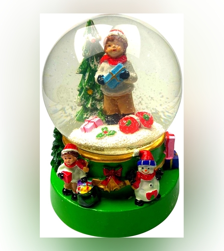 Decoratiune muzicala glob cu zapada, cu lumini si muzica, Mos Craciun, 15.5 cm, multicolor