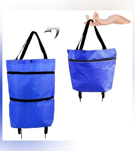 Geanta Pliabila, Flippy, 2 in 1, Carucior cu Roti, pentru Cumparaturi, 19 l, Albastru, Plastic, 39 x 46 x 12 cm
