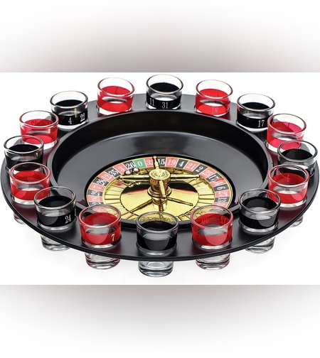 Joc de Baut Ruleta cu Pahare de Shot Flippy, 30 cm, Rosu/Negru