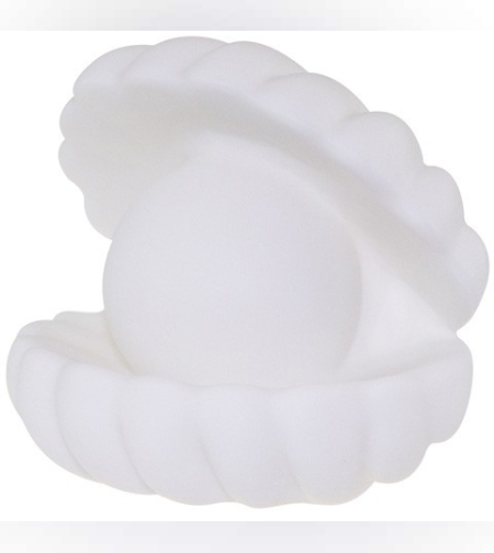 Lampa de Veghe, Flippy, Model Scoica cu Perla, Lumina Alb Rece, 10 x 8.5 cm, Led, Baterii Incluse 3 x LR44, Alb