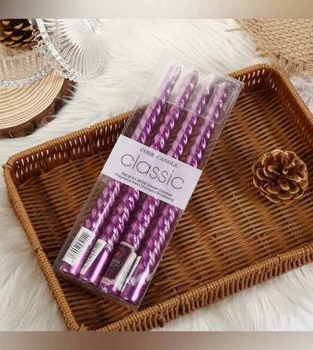 Set 4 Lumanari pentru Masa, Cina, Decor, Flippy, Model Rasucit, Lungime 25 cm, Mov