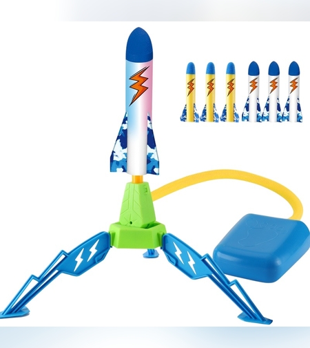 Jucarie pentru Copii, Flippy, Lansator de Rachete cu Piciorul, un Singur Lansator, 6 Rachete Fara Lumini, 40.5 cm Inaltime, Multicolor