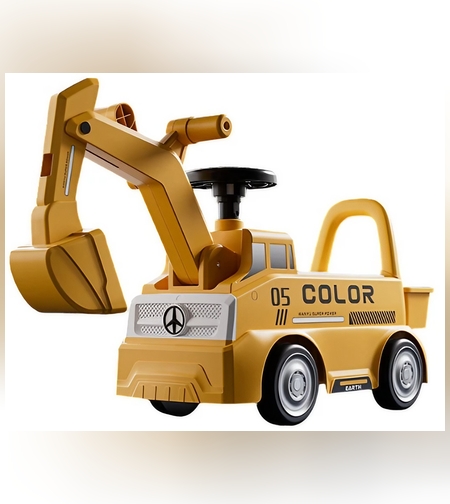 Excavator Manual pentru copii, Flippy, 3 ani, Sport, Claxon, Cutie Depozitare, Lumini, Scaun, 62x26x47 cm, Galben