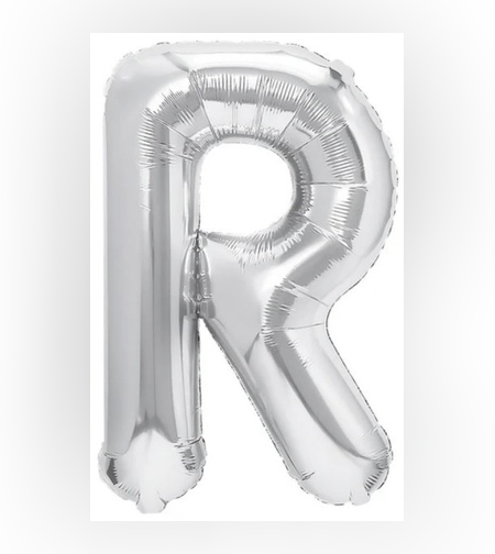 Balon Folie Metalizata Litera R, Flippy, 80 cm, Umflati cu Heliu sau Aer, Ambalaj Individual, Pai inclus, Argintiu