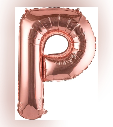 Balon Folie Metalizata Litera P, Flippy, 80 cm, Umflati cu Heliu sau Aer, Ambalaj Individual, Pai inclus, Rose Gold