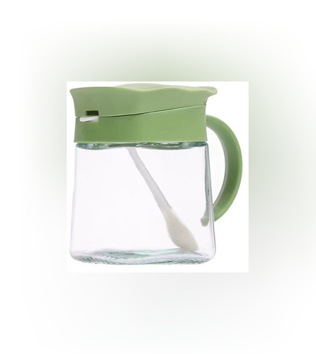 Recipient Condimente, Flippy, din Stilca, 180 ml, cu Maner si Lingurita, 11.3 x 8.2 cm, Capac Ondulat, Verde