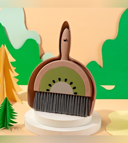 Set Mini Matura si Faras, Flippy, LITTLE CLEANER, Uz Casnic, pentru Birou, Bucatarie, Casa, Model Kiwi, 23 x 18 cm Maro-Verde