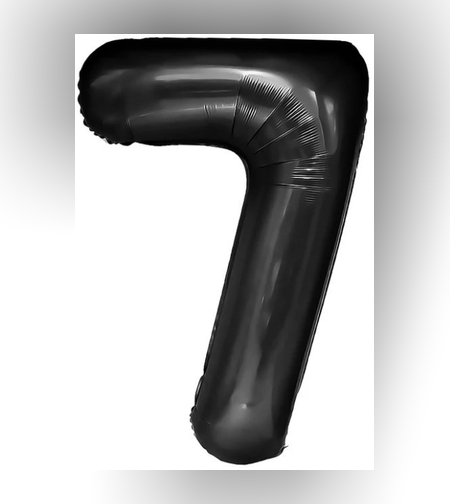 Balon din Folie Metalizata, Flippy, Figurina Cifra, Tema Aniversare 100 cm, Ambalaj Individual, Pai inclus, Umflare cu Aer sau Heliu, Negru, Cifra 7