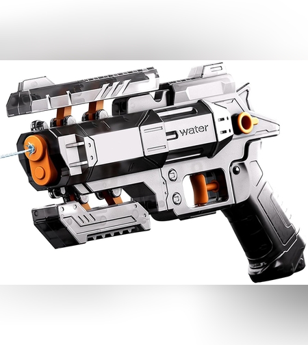 Pistol Manual cu Apa, Flippy, Jucarie Pistol cu Apa Sigur Pentru Copii, Design Nou S-Shooter Atractiv, 23 x 14.5 cm, Negru Transparent