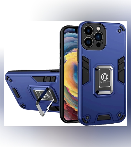 Husa Iron Warriors pentru iPhone 12 Pro, Flippy,  Hybrid Ring Holder Kickstand, Albastru inchis