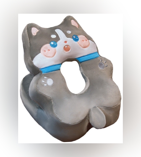 Perna din Spuma, Flippy, pentru Birou, Calatorii, Model Husky, Lavabila, Umplutura de Bumbac, Spatiu Cap in Forma de 8, 30x35x30 cm, Gri