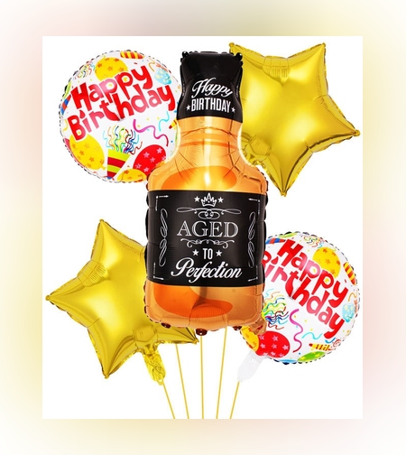 Set 5 Baloane din Folie Metalizata, Flippy, Figurine Sticla de Bautura, Model Stele, Tema Aniversare, Pai Inclus, Ambalaj Individual, Umflare cu Aer sau Heliu, Multicolor