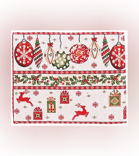 Servet pentru Masa, Flippy, Model Globulete si Cadouri, Tematica Craciun, 43 x 34 cm, Rosu