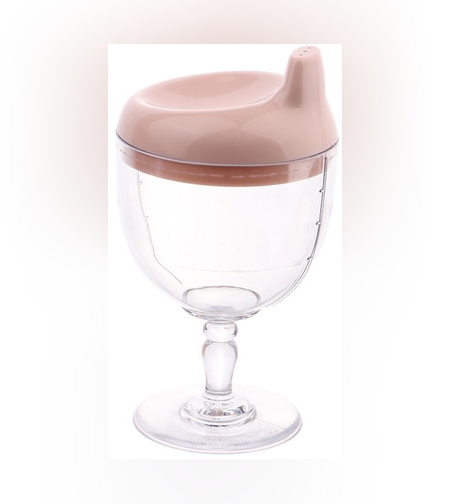 Pahar din Plastic Transparent cu Picior, Flippy, pentru Copii, 14 x 7.7 cm, cu Cioc Antiscurgere, + 3 Ani, Fara Maner, Roz