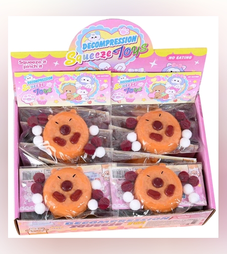 Set 12 Jucarii Antistres Squishy, Flippy, cu Revenire Lenta, Squeeze Pinch Family, Forma de Biscuite Rotund, Model Capybara, 7x6.5 cm, 55g, Ambalaj Transparent, Maro