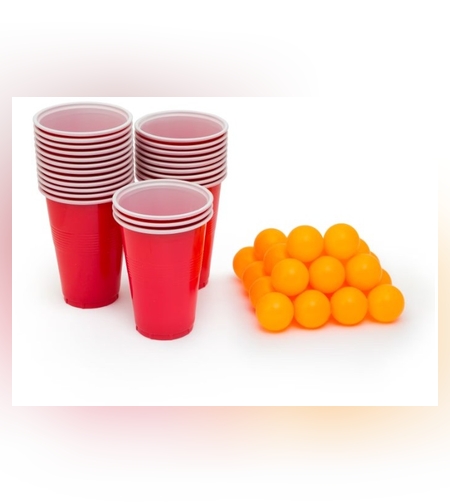 Joc de baut Beer Pong Flippy, 24 Pahare, 24 Mingi, material plastic, reutilizabil, portabil, rosu