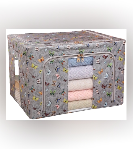 Cutie Depozitare, Flippy, 66L, din Material Textil, 50 x 40 x 33 cm, pentru Haine si Lenjerii, Model Fluturasi, Gri Inchis