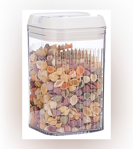 Cutie de Depozitare Alimente, Flippy, Cutie pentru Bucatarie, Cutie pentru Condimente, din PET ABS Silicon, 12.5 x 12.5 x 21.5 cm, 534 g, 2L, Transparent alb