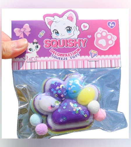 Jucarie Antistres Squishy, Flippy, Labuta de Pisica Squeeze Toys, cu Revenire Lenta, 7.5 cm, Model 270513, Multicolor