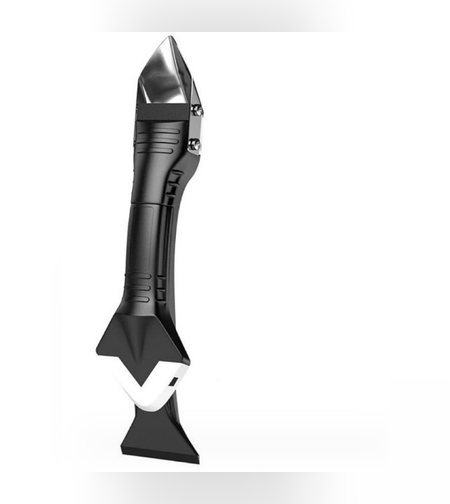 Set Racleta pentru Indepartare Adeziv, Racleta pentru Silicon si Lipici, 5 Capete din silicon, Dimensiune Inchisa 18.8 x 4 x 2.8 cm, Metal, Negru