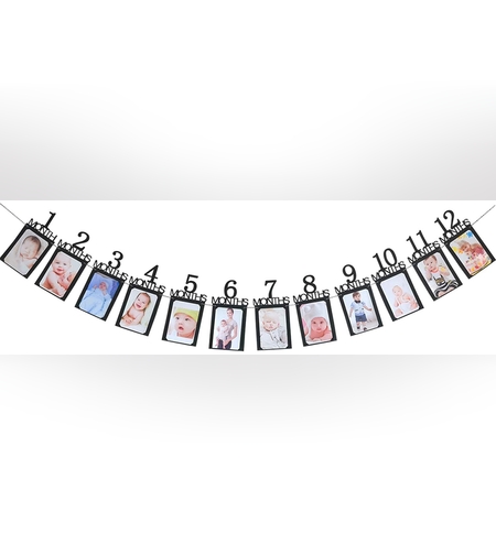 Banner pentru Poze, Flippy, 15.2x10.2 cm, Tema Prima Aniversare, Model Primele 12 Luni, Rola Ata Inclusa, Negru