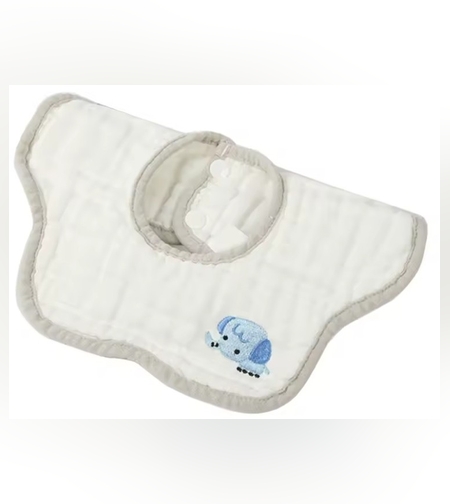 Baveta Tip Floare, Flippy, din Bumbac, pentru Copii 0-12 Luni, Rezistenta la apa, 8 Straturi, Model Tricotat cu Elefantel, 26 x 29 cm, Alb