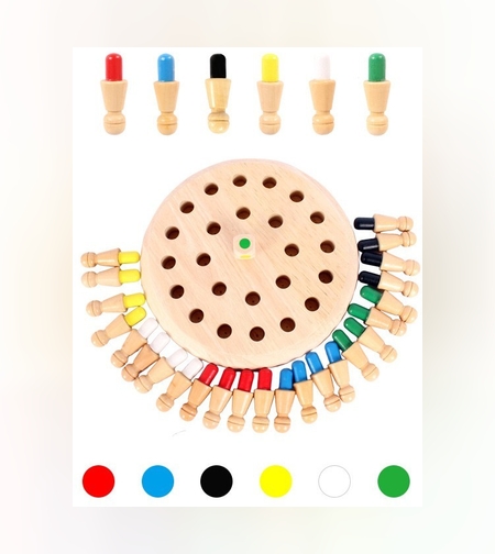 Joc de Memorie, Flippy, pentru Toata Familia, din Lemn, Diametru Tabla de Joc 16 cm, Interactiva, +4 Ani, 6 Culori, Multicolor