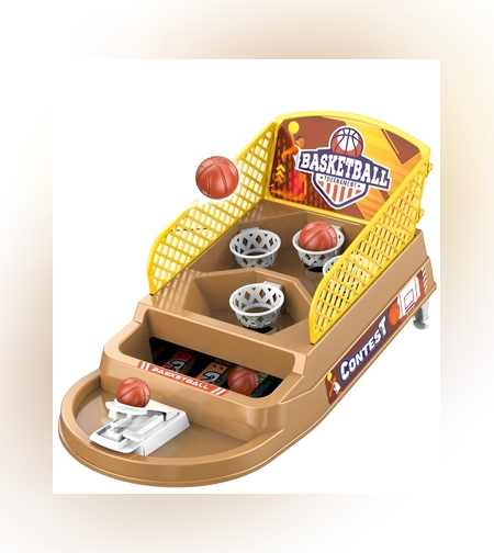 Joc de Masa Mini Baschet Interactiv pentru Copii, Flippy, 4 Cosuri, 3 Mingi Incluse, 23.5x11.5x14 cm, Maro