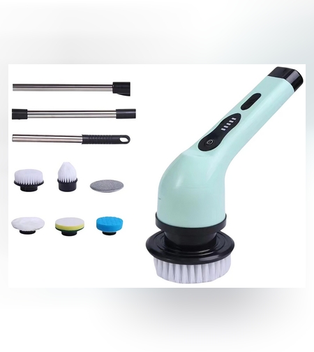 Perie Electrica de Curatare, Flippy, pentru Gresie, Baie, Bucatarie, 25x20x9.5 cm, cu 6 Capete, Maner Extensibil Detasabil 84-127cm, Incarcare USB-Type C, Rotire 360 de Grade, 3000 mAh, Culoare: Verde