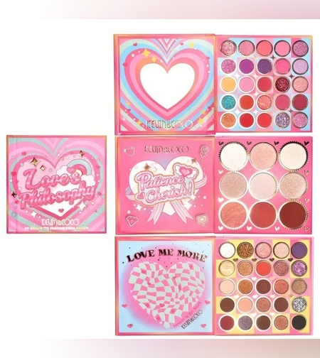 Paleta de Farduri Kevin&Coco, 59 culori, Stil Carte, 3 Straturi, Pudra Compacta, Clasic, Fara Sulfati, 14 x 14 cm, 80 g, multicolor