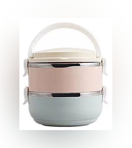 Set 2 Caserole pentru alimente Flippy, lunch box, 1400 ml, otel inoxidabil, maner, valva aerisire, 15.5 x 15 cm, inchidere etansa, multicolor