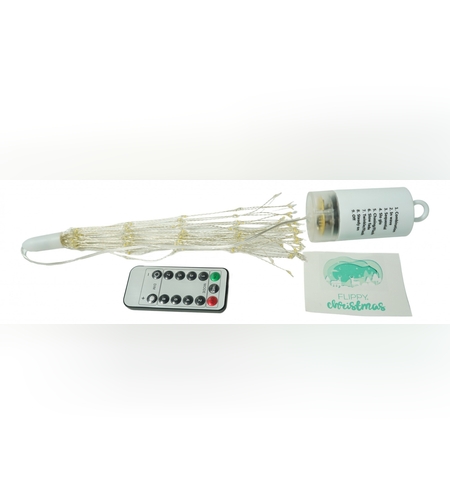 Instalatie Craciun, Flippy, 200 LED-uri, Telecomanda 8 functii, Incarcare Solara, Explozie Fireworks, Fir Cupru, interior/exterior, Alb Cald