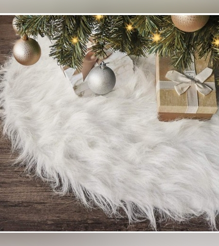 Covor pentru bradul de Craciun White Haipai, diametru 78 cm, blana cu o grosime 4 cm, alb