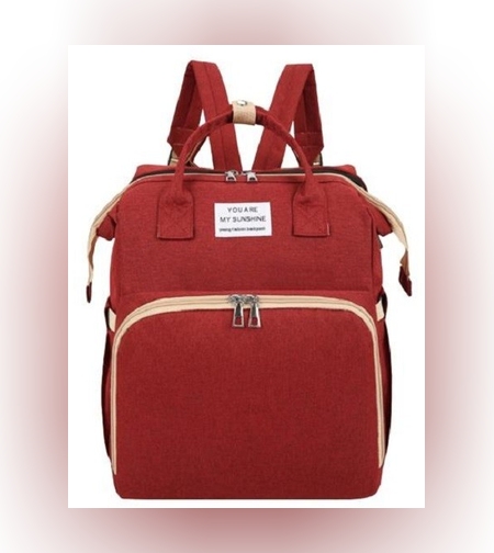 Rucsac Multifunctional pentru Mamici, Flippy, cu Patut Pliabil si Baza de Schimbat, Rezistent la Apa, Capacitate Mare, Usor, Compartimente Multiple, Buzunar Termic pentru Lapte, 42 x 32 x 22 cm, Rosu