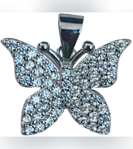 Pandantiv, Jolie Silver, Argint 925, Model Fluture cu Pietre Rodiat, Zirconiu, 18 x 15 mm, 2.3 g