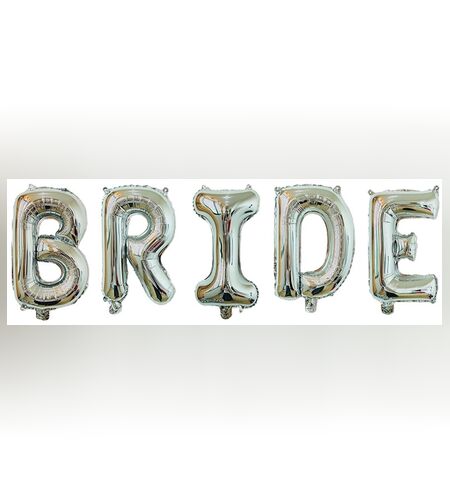Set Baloane din Folie Metalizata, Flippy, Model Scris Bride, Litere de 40 cm, Tema Iubire, Baloane Party, Ambalaj Individual, Pai Inclus, Umflare cu Aer sau Heliu, Argintiu