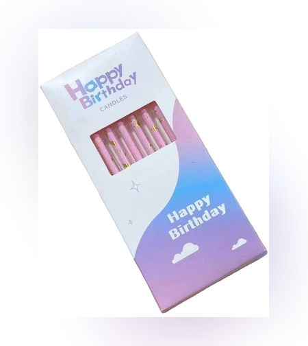 Set 6 Lumanari Lungi, Flippy, din Parafina, 10 x 0.5 cm, Happy Birthday, Roz
