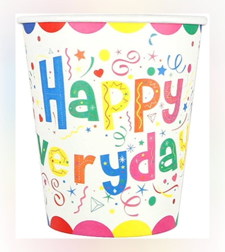 Set 10 Pahare de Carton, Flippy, Model Happy Everyday, 13 x 7 x 5 cm, Multicolor