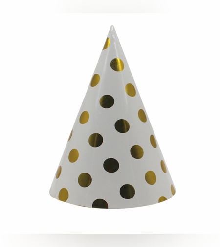 Set 6 Coifuri Metalizate, Flippy, pentru Petrecere, Tematica Aniversare, Model Buline, 20 cm, Auriu