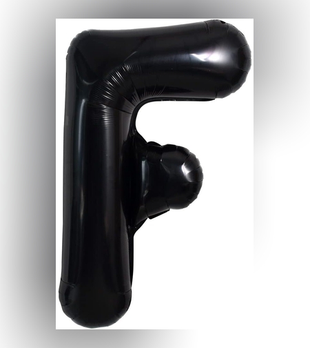 Balon Folie Metalizata Litera F, Flippy, 40 cm, Umflati cu Heliu sau Aer, Ambalaj Individual, Pai inclus, Negru