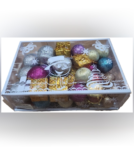 Set 45 Globuri de Craciun, Flippy, pentru Brad, Model 2, cu Glitter, Lucioase, Multicolor