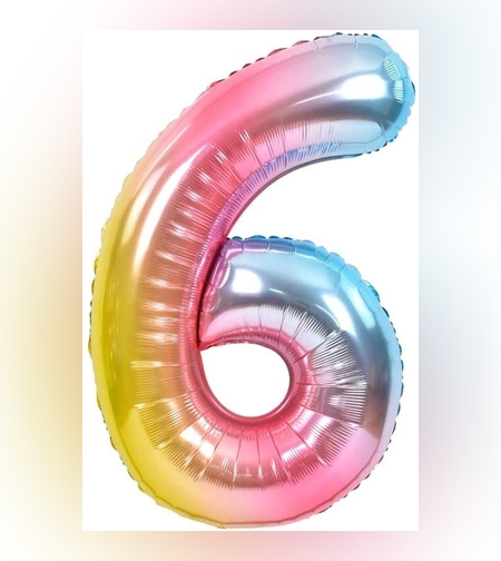 Balon din Folie Metalizata Gradient Flippy, Figurina Cifra, Tema Aniversare 100 cm, Ambalaj Individual, Pai inclus, Umflare cu Aer sau Heliu, Multicolor, Cifra 6