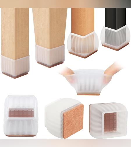 Set 16 Protectii pentru Picioare Scaun si Podea, Flippy, Universale din Silicon, Model Patrat, Alb Transparent