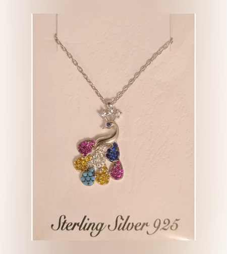 Colier Argint 925 Paun cu Coronita, cu Zirconiu, Colorat