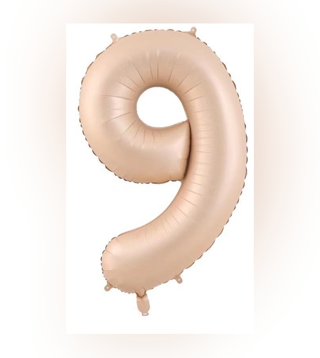 Balon din Folie Metalizata, Flippy, Figurina Cifra, Model 9, Tema Aniversare 100 cm, Ambalaj Individual, Pai Inclus, Umflare cu Aer sau Heliu, Crem